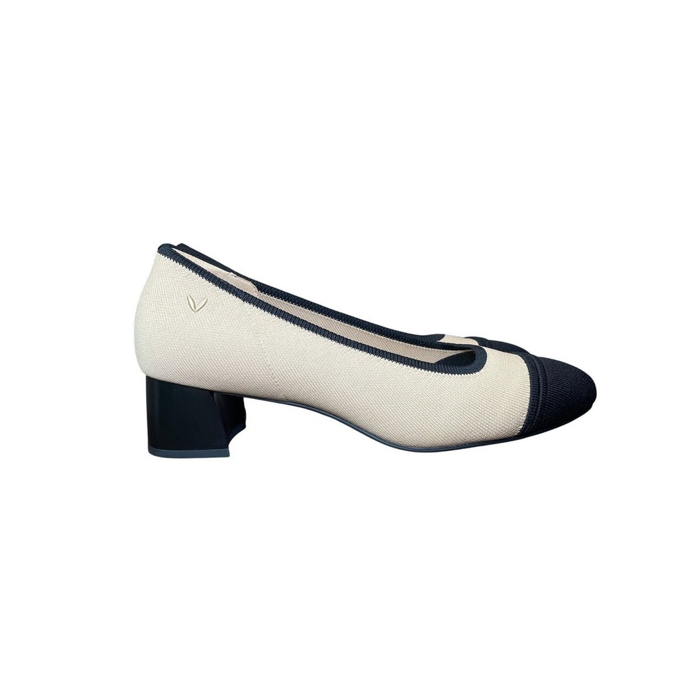 Beige Block Heel Women's 41.5 US 10 Vivaia Two Tone Cap Toe Pump Office Career